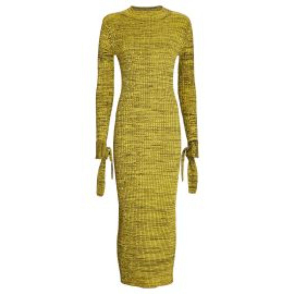 Live the Process Mustard Yellow Marled Rib Knit Midi Dress Est. Sz M